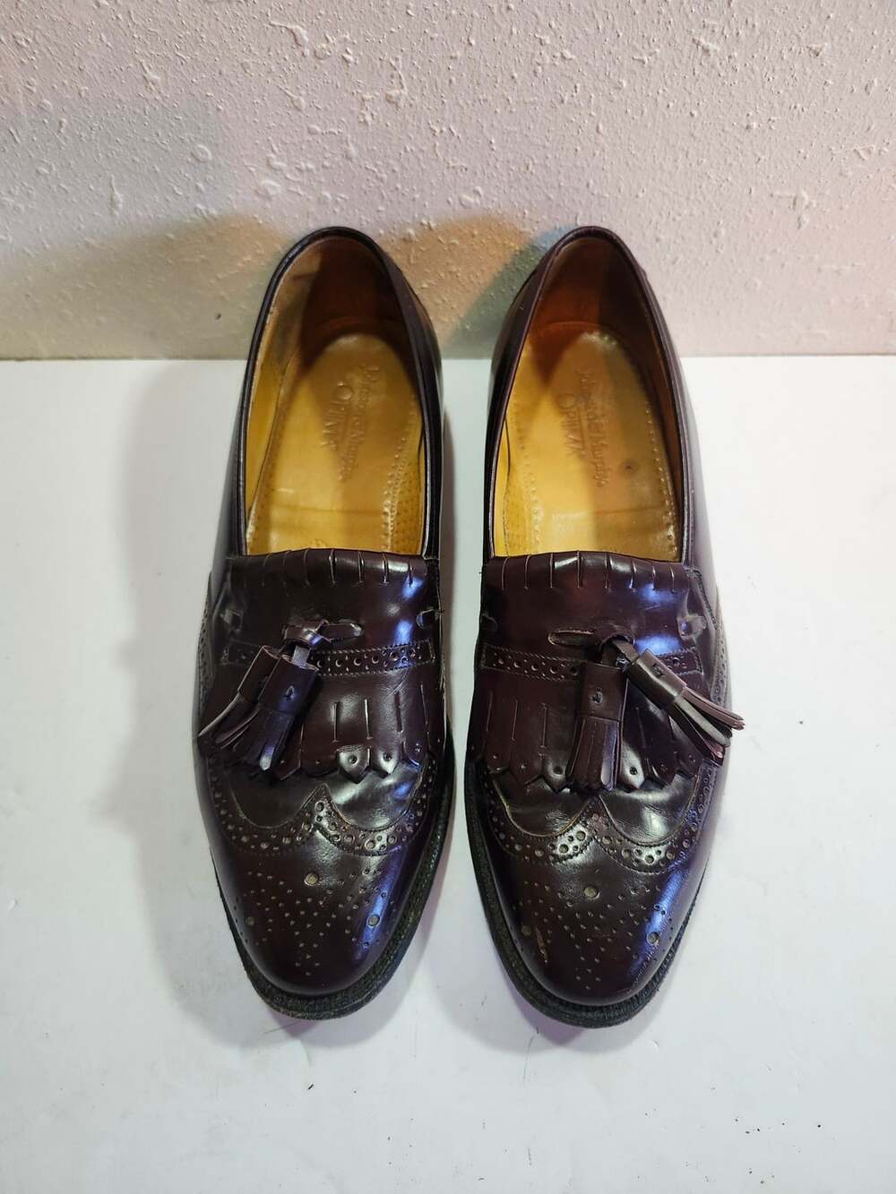 Johnston & Murphy Oxblood Kiltie Tassel Wingtip Brogue  Men's  9.5D 61333 Italy